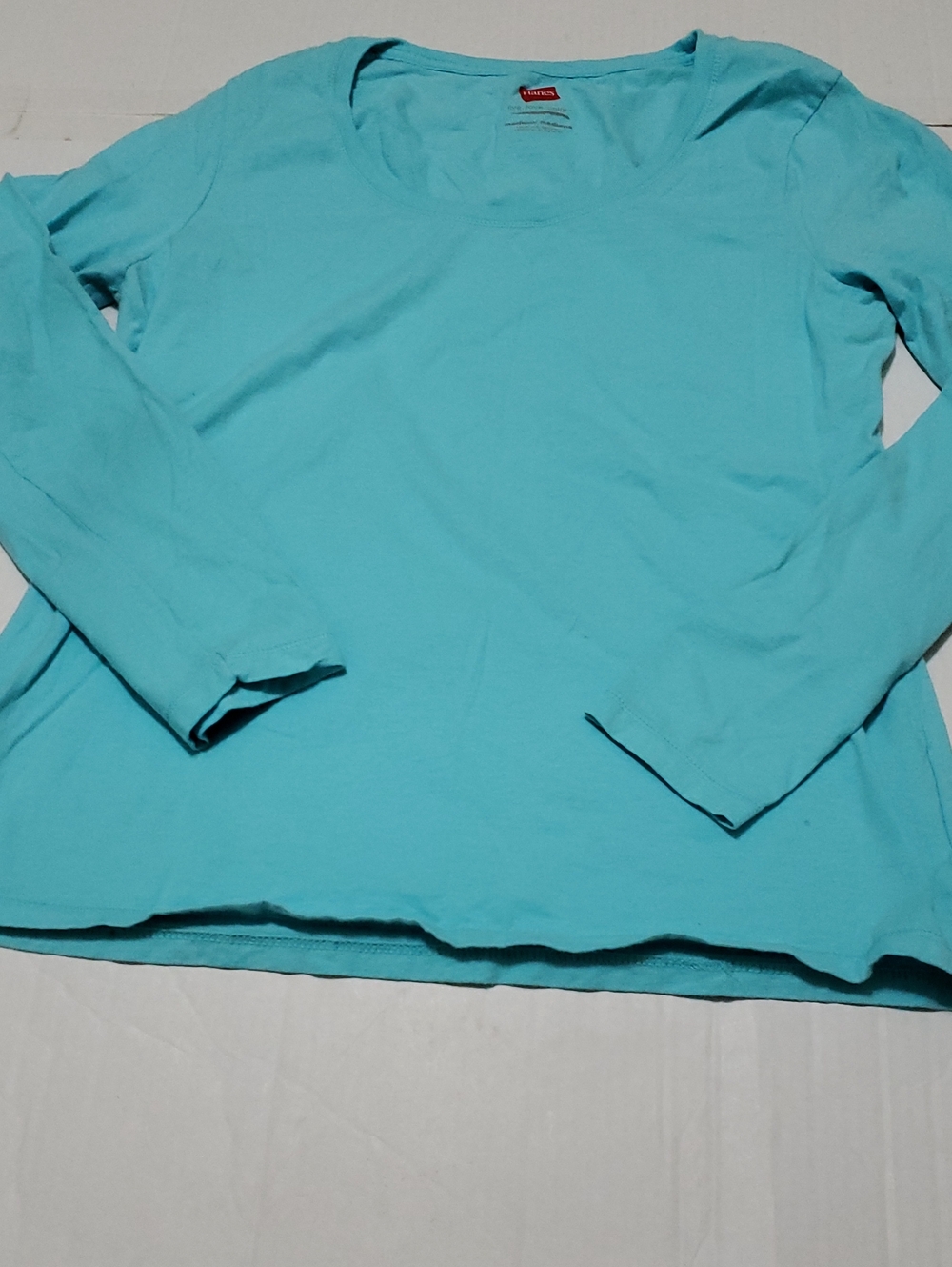 Hanes Aqua Blue Basic Long-Sleeve Fitted Layering Top M
